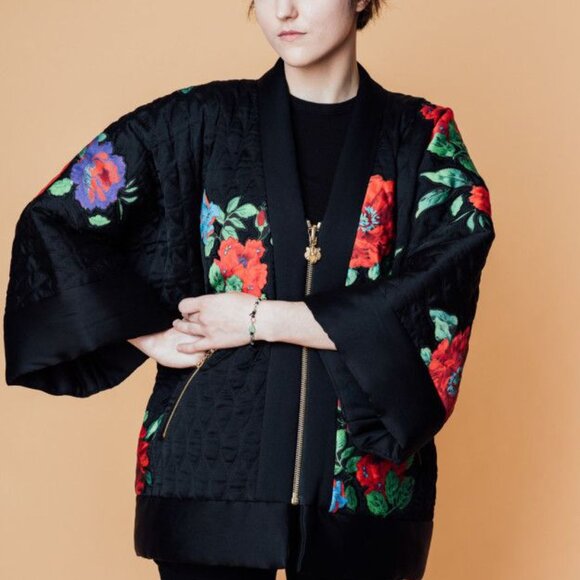 NWT KENZO x H&M Short Coat REVERSIBLE SILK KIMONO Quilted Bomber Jacket Medium - Picture 6 of 16